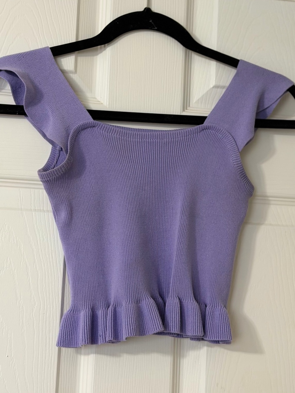 Square-Neck Lavender Ribbed Tank with Ruffle Hem - Picture 3 of 6
